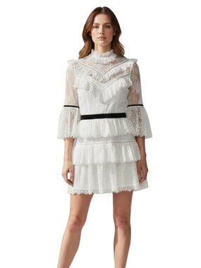 Self-Portrait White Guipure Fine Lace Mini Dress Graduation NWOT - Size XS